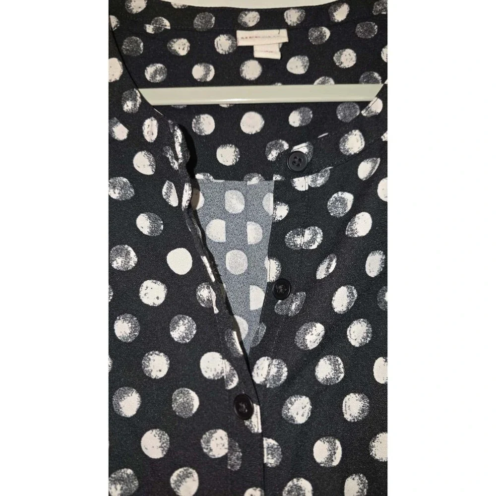 Merona Women's Black Polka Dot‎ High Low Shirt Long Sleeve Pockets Dress Size L